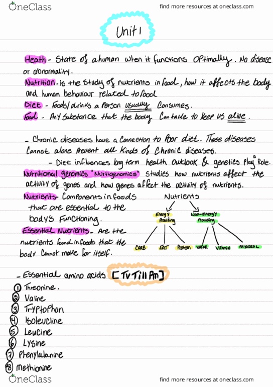 HNSC 1210 Chapter Notes - Chapter Unit 1: Genomics, Tryptophan, Threonine thumbnail